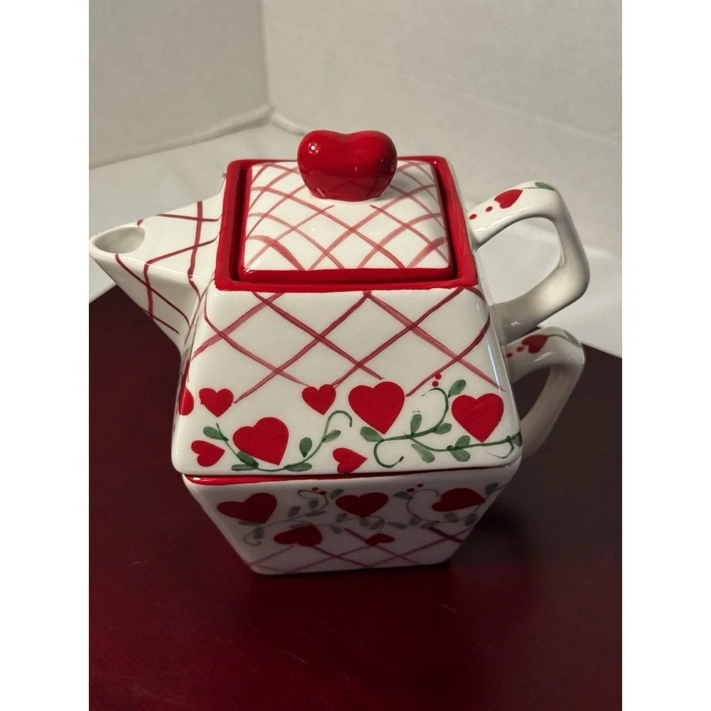Mesa International Ceramic Hearts Teapot For One 2 PC Set w/Cup Never Used